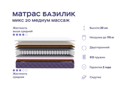Кровать Димакс Левита + матрас Базилик Микс 20 медиум массаж 1472